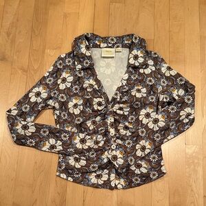 Maeve Floral Button-Up Top - Brown and White